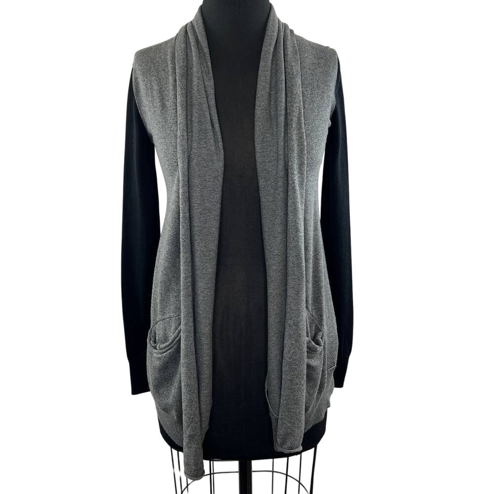 Wilfred Two-Tone Gray Black Silk Cotton Cashmere Open Front Cardigan Sweater XS